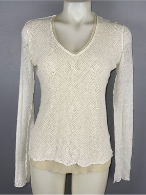 Pete Layered Mesh & Knitted Long Sleeves Top Medium V Neck